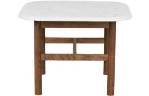 Bílý mramorový konferenční stolek ROWICO HAMMOND 62 x 62 cm s hnědou podnoží