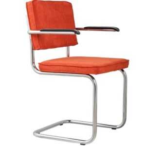 Oranžová manšestrová jídelní židle ZUIVER RIDGE RIB s područkami