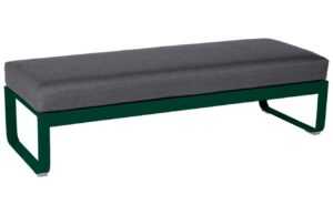 Tmavě šedá čalouněná lavice Fermob Bellevie 148 cm s tmavě zelenou podnoží
