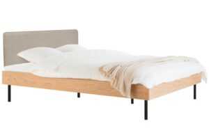 noo.ma Dubová dvoulůžková postel Streiko 160 x 200 cm s béžovým čelem a roštem