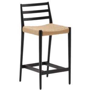 Černá dubová barová židle Kave Home Analy 70 cm s výpletem